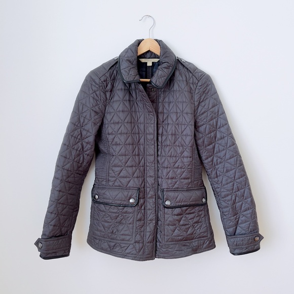 Burberry Brit Lunesbury Diamond Quilted Jacket Leather Trim Size Small Classic - Picture 1 of 16